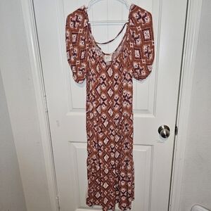 Knox Rose Paisley Floral Tiered Midi Dress Puff Sleeve V-Neck Boho Medium